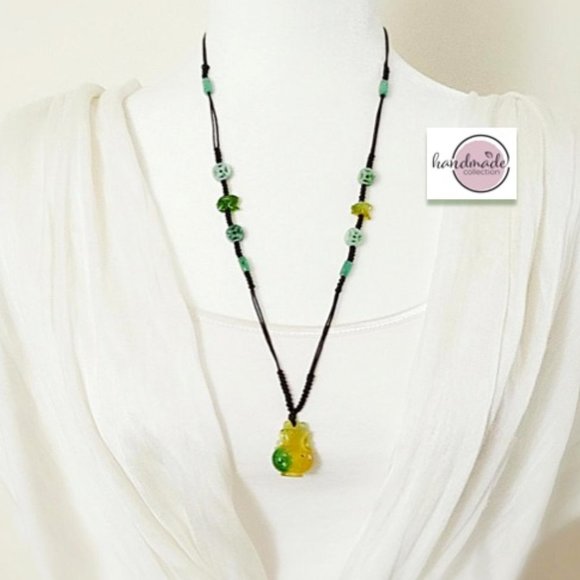Necklace Genuine YellowJade VASE Green Rabbit Coin - Picture 2 of 14